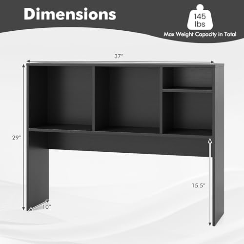 Tangkula Desktop Bookshelf, Countertop Storage Hutch with 4 Shelves for Computer Desk, Desktop 2-Tier Display Rack, Multipurpose Wood Desk Hutch Storage Organizer for Dorm Office Home (Black) - Image 3
