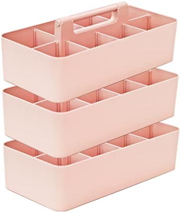 -Large Portable Caddy, DIY Dividers, 8 Compartments, School Office Supplies Home Organizer Basket with Handle Storage Organizer Made in USA (3 PACK, Indie Pink) by EnjoyOrganizer
