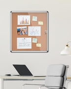 Mifuro 28"x26" Enclosed Bulletin Board, Lockable Weather-Resistant Aluminum Cork Noticeboard for School & Office, Silver Frame w/Cork - Image 2