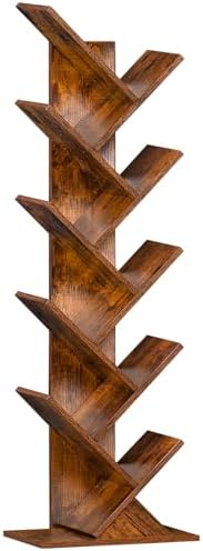 10 Tier Tree Book Shelf, Floor Standing Wood Bookshelf for Narrow Space by SHEEPAM