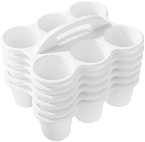 ALINK 6 Pack Classroom Caddy Storage Basket with Handle, Plastic Drink Cup Caddy Holder, 6 Compartments for Kids, Table, Office, Arts, Crafts, Crayon, Marker, Pencil, School Supplies - White by ALINK