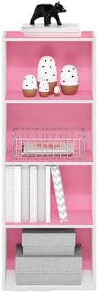Furinno LUDER 4-Tier Book Shelf, Open Shelves Bookshelf, Pink/White - Image 5