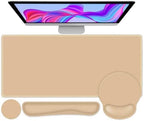 4 PCS Mouse Pad Desk Mat Protector, Keyboard Wrist Rest + Comfortable Mouse Pad Wrist Rest +Coaster, Large Gaming Mousepad for Computer Laptop, 35.4"X 15.7" Deskpad for Office Home I Sand Color by NXZGO