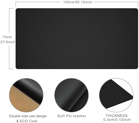 Chihein Cork & PU Leather Desk Mat 55” x 28” Black - Image 3