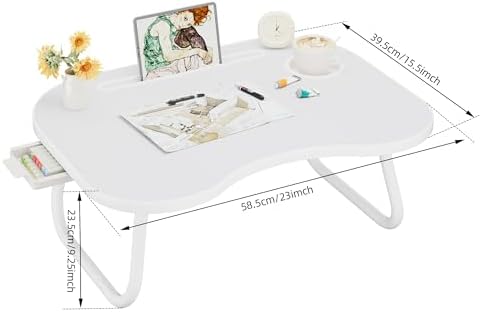 Lap Desk for Laptop Bed Trays for Eating and Laptops Breakfast in Bed Laptop Stand TV Trays for Bed with Cup Holder/Drawer for Sofa/Couch Portable Foldable (White, L(23×16")+Drawer) - Image 6