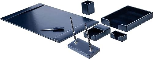 Dacasso Bonded Set Luxury Leather Desk Pad & Desk Organization Essentials, 8 Piece, Navy Blue by Dacasso