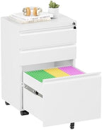 Superday White 3 Drawer Mobile Locking File Cabinet, Metal Rolling Vertical Filing Cabinet with Drawers, Small Under Desk File Cabinets for Office and Home, Fully Assemble by SuperdayMetalFurniture