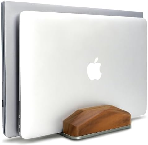 GEVO Dual Laptop Holder Vertical Laptop Stand, Natural Wood, Adjustable Dock, Wooden Laptop Stand, Vertical Laptop Holder for Desk, Widen Dock Fits All MacBook/Surface Pro 2 Devices (Black Walnut) by GEVO