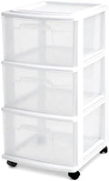HOMZ Drawer Tower, 3-Tier Storage Cart with Removable Wheels, White Frame by Homz