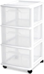 HOMZ Drawer Tower, 3-Tier Storage Cart with Removable Wheels, White Frame by Homz