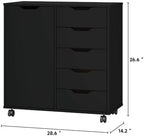 Panana 5-Drawer Chest with 1 Door, Wooden Chest of Drawers Storage Dresser Cabinet with Wheels, Office Organization and Storage, Bedroom Furniture (Black-S) - Image 3