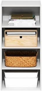 Furinno Basic Book Shelf, 4-Tier Bookcase with Open Shelf, Bookshelf, Cube Storage Organizer, 11 x 17 x 35, for Living Room, Bedroom, Home Office, White - Image 4