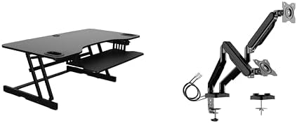 Rocelco 45" Height Adjustable Standing Desk Converter with Premium Dual Monitor Mount and Slide Out Retractable Keyboard Tray - Sit Stand Up Triple Screen Tabletop Riser - Black (R ADRB-45-MA2) by Rocelco