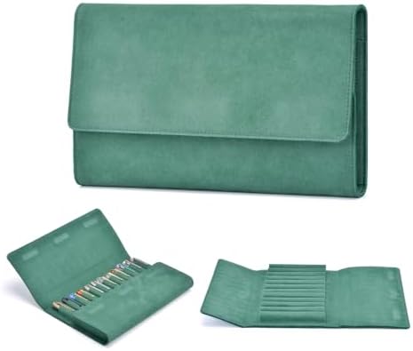 12 Suede Leather Fountain Pen Case Portfolio Divider Slot, Magnetic Closure by LanxiviDirect