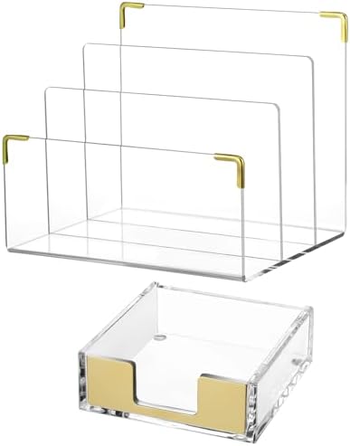2 Pcs Acrylic Gold Office Desk Accessories Gold Sticky Note Holder by Unknown