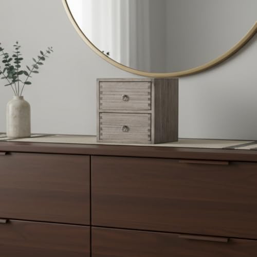 DDYURI Wooden Desktop Drawer Organizer Box 2-Tier Tabletop Storage Cabinet for Office Makeup Dressing Table Dark Brown - Image 7