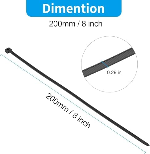 XINGO 8 Inch Black Zip Ties Heavy Duty 1000 Pack, 120 LBS Tensile Strength, Premium Nylon Cable Wire Ties, Self-locking Plastic Ties for Indoor and Outdoor Use - Image 2