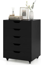 Byroce 5-Drawer Storage Cabinet with Wheels, Mobile Office Cabinet, Black by Unknown