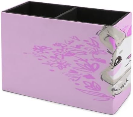 PU Leather Multi-Compartment Pen Holder Desktop Organizer Pencil Cup Storage Caddy for Office Home Supplies Hand Drawn Vector Rabbit Cute Bunny Rabbit with Bow Cute - Image 7