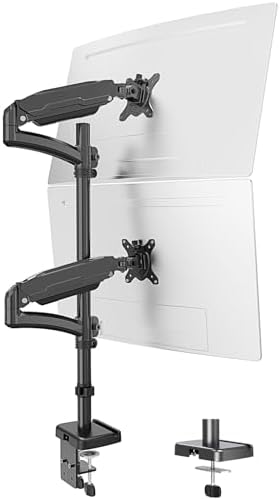 MOUNT PRO Vertical Dual Monitor Mount, Stacked Monitor Stand for 2 Computer Screens up to 32 inches, Full Motion Adjustable Tall Display Desk Mount, Each Arm Holds up to 17.6lbs, VESA Mount by MOUNTPRO