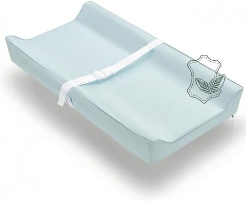 Vegan Leather Contoured Baby Changing Pad | Waterproof & Wipe-Clean PU Leather Diaper Change Mat, Soft, Wipeable Cover, Safety Strap, Non-Slip Bottom, Topper for Standard Infant Diaper Table & Dresser by Modera