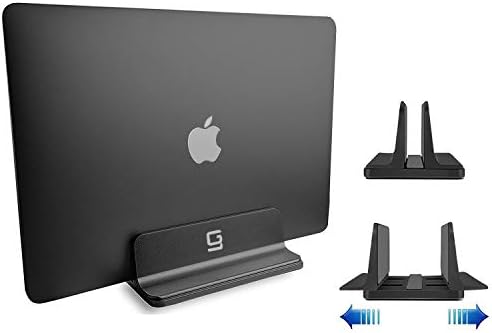 Vertical Laptop Stand for Desk [Adjustable] Sturdy Aluminum Dock Fits All Laptops (up to 20.3 inches) Space Saving, Modern Compact Holder, Compatible with MacBook Pro/Air, Surface, HP, Dell (Black) by GodSpin