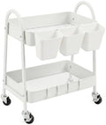 danpinera 2-Tier Rolling Cart, Utility Cart Mobile Metal Rolling Storage Cart with Lockable Wheels & Hanging Cups & Hooks for Kitchen, Bathroom, Office, Workshop, Purple by danpinera