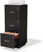 VINGLI 3 Drawer File Cabinet with Lock, Home Office Filing Organizer, for Letter Size File Folder Storage, Wood Tall Vertical Filing Cabinet, Printer Stand, Archivador (Black) by VINGLI