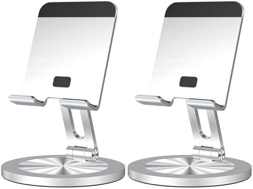 Phone Stand for Desk, 360° Rotating Dual Adjustable Foldable Cell Phone Holder, Heavy Solid All-Aluminum Base Anti-Slip Stable Support for Home Office Study, Fits iPhone Galaxy 4-8" Phones by YCNEW