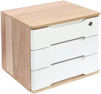 Wooden Desktop Storage Box with Lockable Drawers, Flat File Cabinet Drawer Desktop Storage Box, Countertop Storage Cabinet for Office Home Toiletries Supplies Vanity (natural wood+white, 3 Drawer) - Image 4