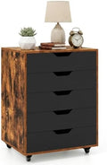 Byroce 5-Drawer Storage Cabinet with Wheels, Mobile Office Cabinet, Coffee by Unknown
