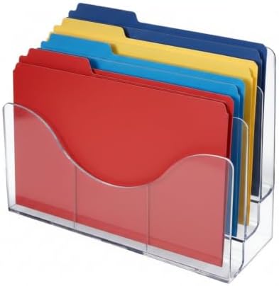 Azar Displays 250099-6PK Three Tier File and Brochure Desktop Wall Organizer Holder with Dividers brochure display stand acrylic file holder, Clear , 6-Pack - Image 2