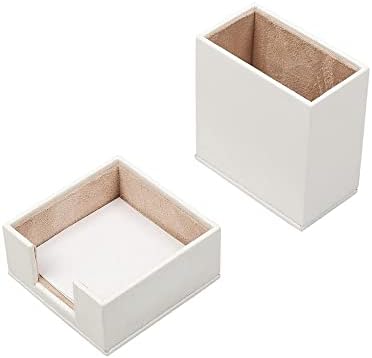 MOOGCO White Leather Desk Set - Pad, Note Paper & Pen Holder - Coaster - Accessories & Organizer - Office Storage, White - Image 2