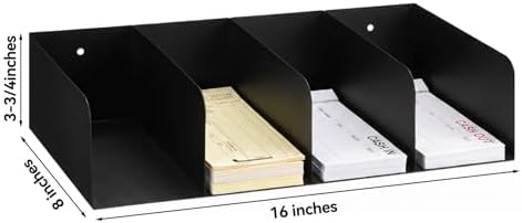 Gisafai Metal Check Sorter Organizer, Black Iron Document Holder, Wall Mountable, Heavy Duty Countertop Receipt Storage Rack for Bank, Office, Retail, Restaurant (16 x 8 x 3.75 Inch) - Image 2
