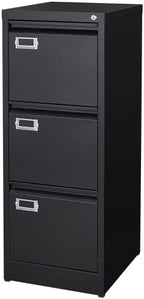 BYNSOE 3 Drawer File Cabinet with Lock Metal Vertical File Cabinet Office Home Narrow File Cabinet for A4 Legal/Letter Size,Assembly Required (Black, 3 Drawers-Vertical) by BYNSOE