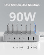 SooPii Premium 90W 6-Port USB C Charging Station for Multiple Device,Silver - Image 3