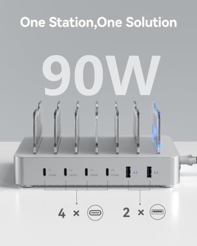SooPii Premium 90W 6-Port USB C Charging Station for Multiple Device,Silver - Image 3