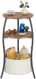 sthemc 3-Tier Small Round End Table Livingroom with Basket for Small Places by Unknown