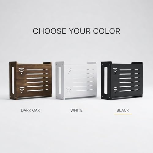 Router Box Hider, Router Shelf WiFi Box Hider, Wooden WiFi Storage Cabinet with Sliding Panel, Vented Back, Cable Management, Modem Cover, Cords & Power Strip, Wall Mount or Tabletop (Black) - Image 7