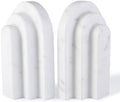 Natural Marble Book Ends - Heavy Duty Bookends for Shelves - Aesthetic Layered Arch Design Stone Book Holders, Decorative Modern Office Bookshelf Stopper Decor for Books/CDs, White by BCS