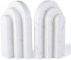 Natural Marble Book Ends - Heavy Duty Bookends for Shelves - Aesthetic Layered Arch Design Stone Book Holders, Decorative Modern Office Bookshelf Stopper Decor for Books/CDs, White by BCS