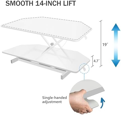 Aconcept 38 inch White Corner Height Adjustable Standing Desk Converter, One-Click Sit to Stand up Desk Riser, Pre-Assembled for Dual Monitor and Laptop Workstation - Image 2