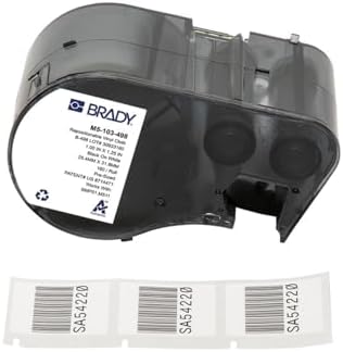 Brady Repositionable Vinyl Cloth Pre-Sized Labels for Label Printer BMP51/BMP53/M511-160 Self Adhesive Vinyl Printer Labels - Black on White (25.40 mm x 31.75 mm) - M5-103-498 by BradyCorp