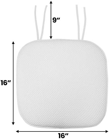 Sweet Home Collection Chair Cushion Memory Foam Pads with Ties Honeycomb Pattern Slip Non Skid Rubber Back Rounded Square 16" x 16" Seat Cover, 2 Pack, White - Image 3