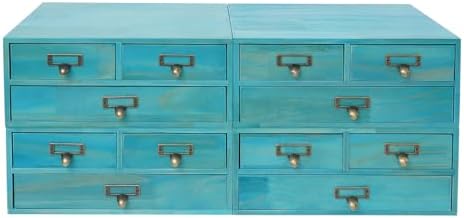 4-Piece Desktop Drawers Stackable Wood Desktop Cabinet with 3 Drawers Tabletop Storage Organization Box Drawer Cabinet for Bedrooms, Offices, Dormitories, Kitchens (Blue) by Unknown