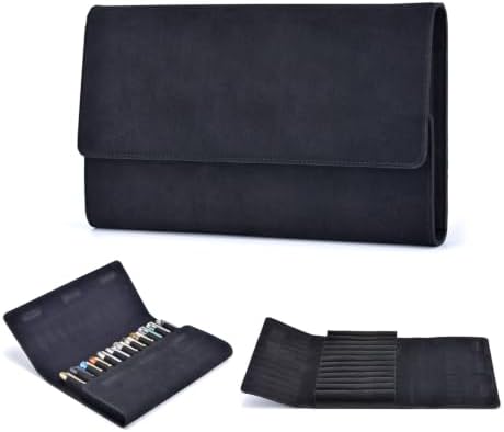 12 Suede Leather Fountain Pen Case Portfolio Divider Slot, Magnetic Closure by LanxiviDirect