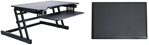 Rocelco 32" Height Adjustable Standing Desk Converter with Anti Fatigue Mat BUNDLE - Sit Stand Up Dual Monitor Riser - Computer Workstation - Large Retractable Keyboard Tray - Black (R ADRB-MAFM) by Rocelco
