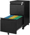 Fesbos 2 Drawers Vertical File Cabinet - Fully Assembled Black Under Desk Mobile Filling Cabinet Small Lockable Home Office File Cabinets for A4/Letter/Legal Size by Fesbos