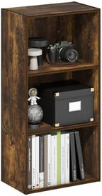 Furinno LUDER Book Shelf, 3-Tier Modern Bookshelf, Open Shelves Bookcase, 9.3" x 16" x 31.4", for Living Room, Bedroom, Home Office, Amber Pine by Furinno-FitsYourSpaceFitsYourBudget