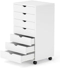 7 Drawer Chest, Storage Cabinet Dressers with Wheels, Dressers Storage Cabinets, Dresser Mobile Cabinet with Wheels, Room Organizer, Small Drawers Wood Organization Furniture for Office, Home, White by SimpleDeluxe